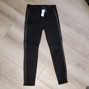 NWT Black skinny jeans with beading detail on seam